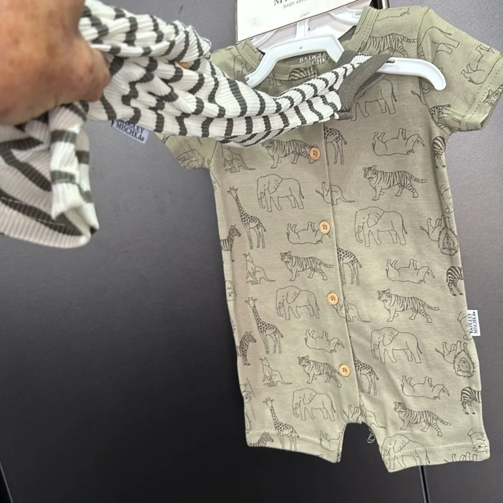 Bagdley Mischka 2 Pk.Onesies,knit striped sleeveless & short sleeve animal print